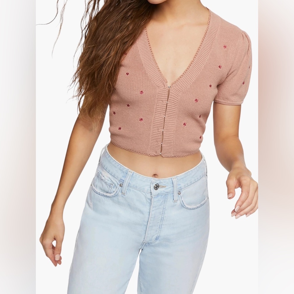 Rust Orange Forever 21 Puff Sleeve Cardigan